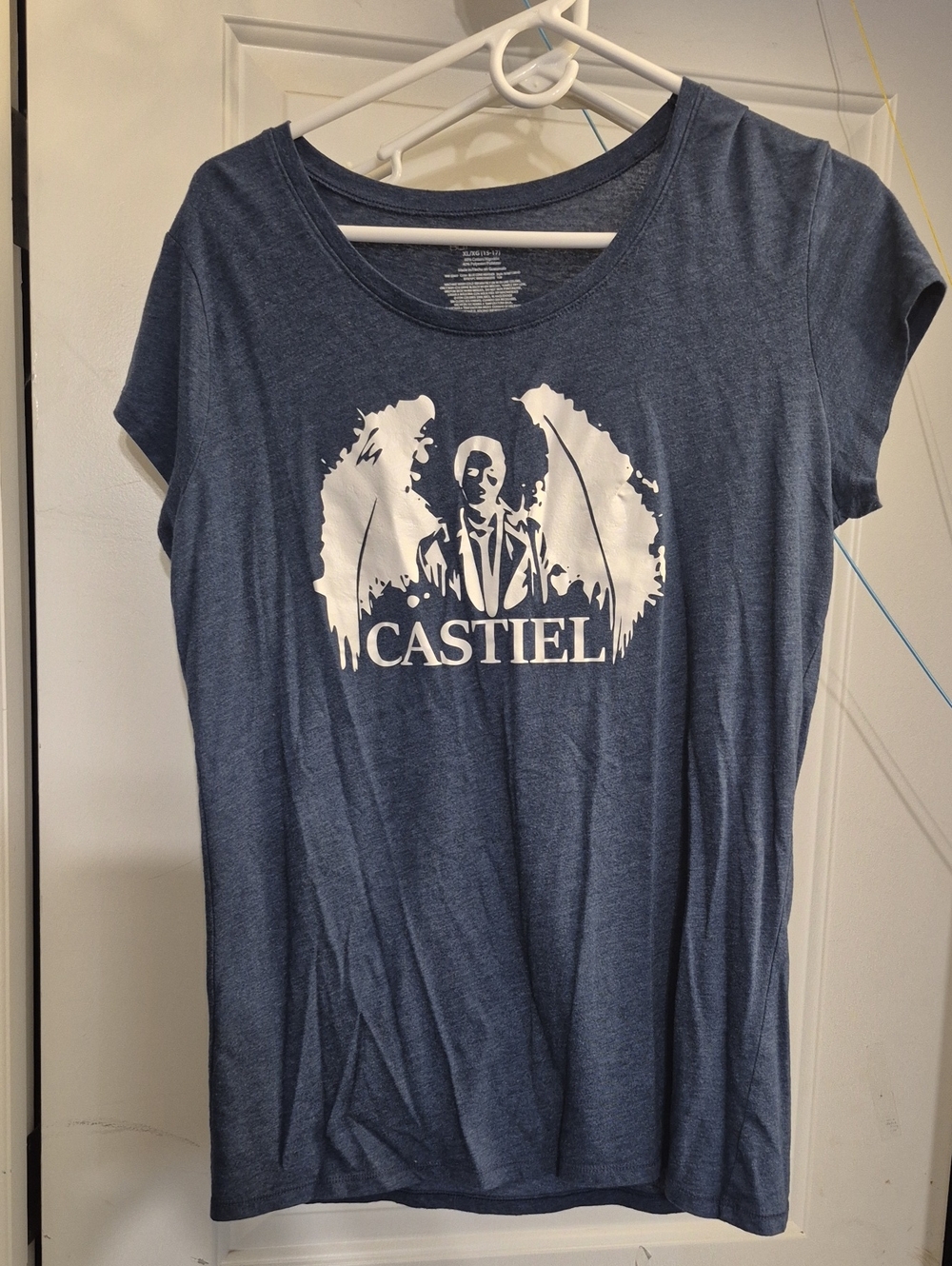 No Boundaries Blue Castiel Graphic Scoop Neck Tee